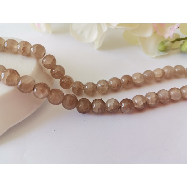 Perles en verre peint craquelé 8 mm marron clair x 20 - Photo n°1