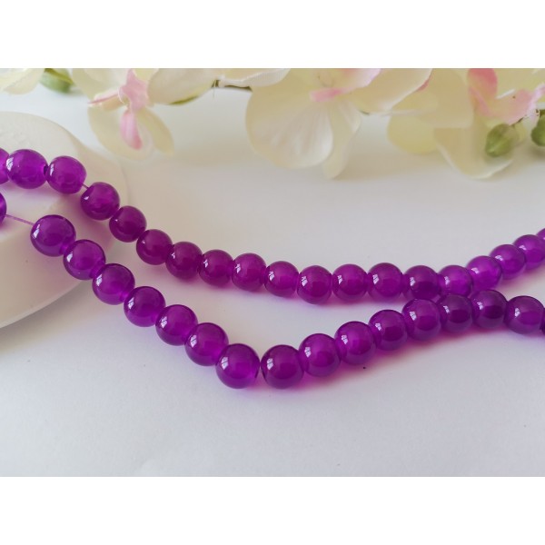 Perles en verre peint craquelé 8 mm violet x 20 - Photo n°1