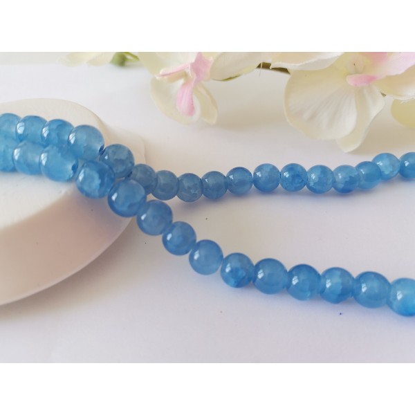 Perles en verre peint craquelé 8 mm bleu azur x 20 - Photo n°1