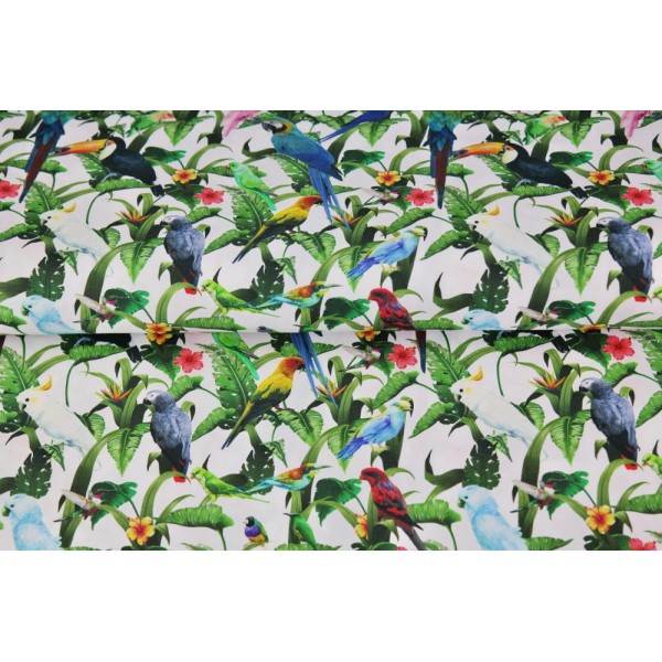 Tissu STENZO popeline de coton - oiseaux tropicaux multicolore - 20cm / laize - Photo n°1