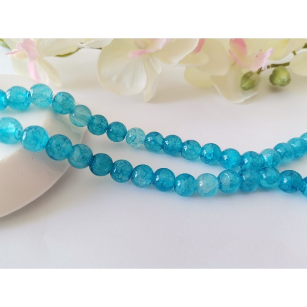 Perles en verre craquelé peint 8 mm bleu ciel x 20 - Photo n°1