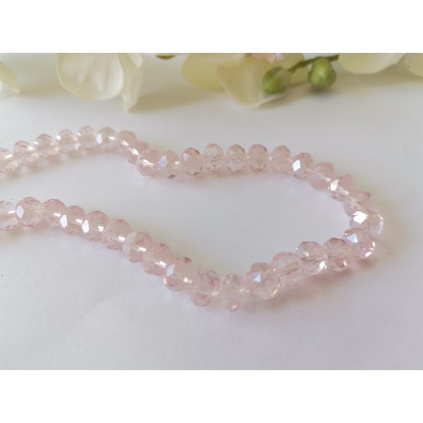 Perles en verre à facette 8 x 6 mm rose clair AB x 20 - Photo n°1