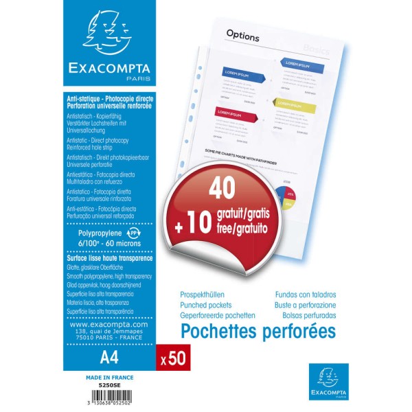 Pochettes perforées - A4 - Pack promo 40+10 GRATUITS - Photo n°1