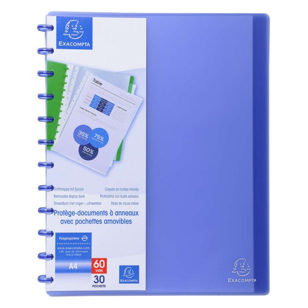 Protège-documents - A4 - 60 vues - Bleu translucide - Photo n°1
