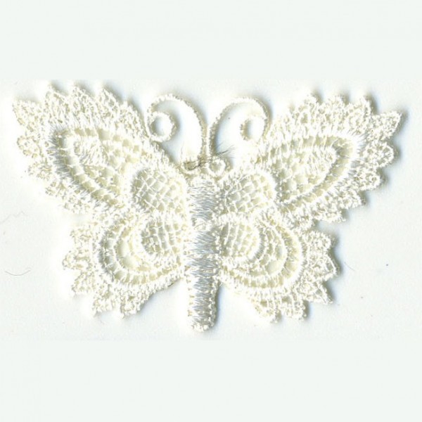 Ecusson thermocollant papillon crochet blanc 5cmx3cm - Photo n°1