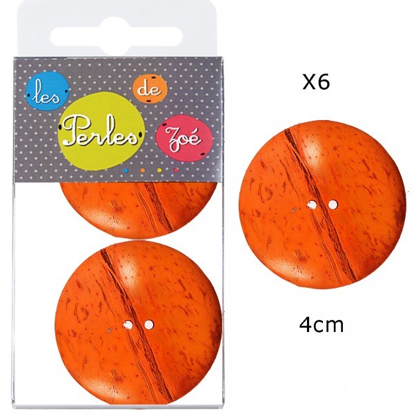 6 Boutons coco 4cm Orange - Photo n°1