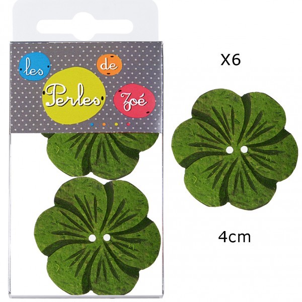 6 Boutons fleurs coco 4cm Vert - Photo n°1