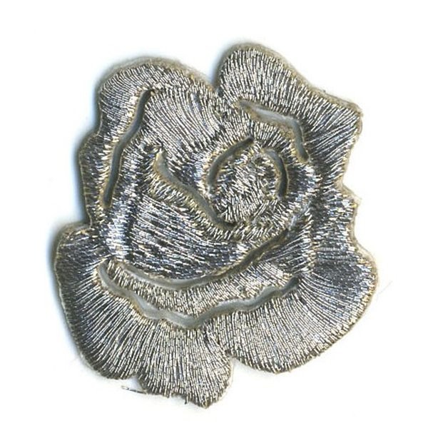 Lot de 3 écussons thermocollants petite rose argent - lurex 3x3.5cm - Photo n°1