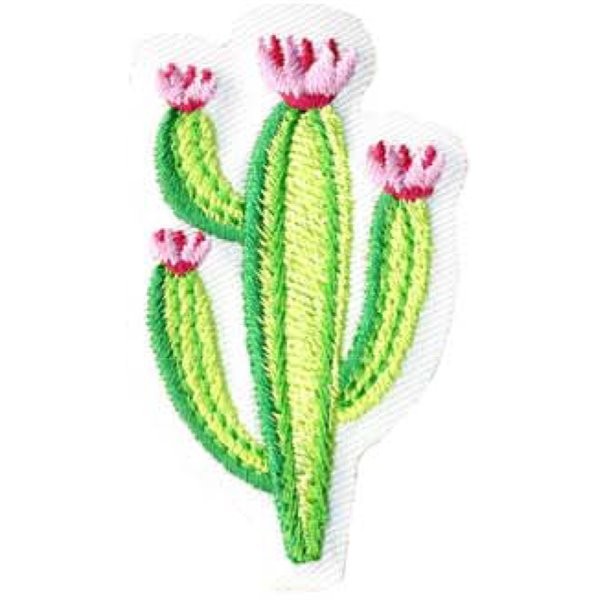 Lot de 3 écussons thermocollants cactus vert fleuri 3x5.5cm - Photo n°1