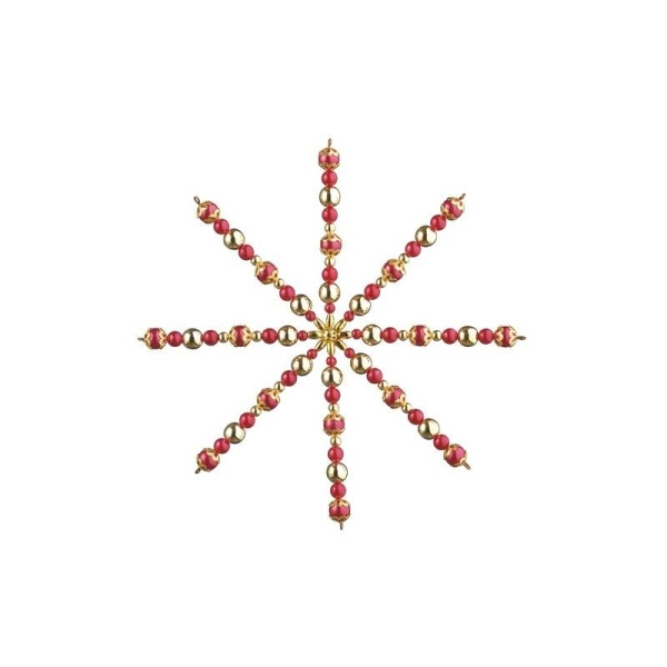 Set d'étoile de perles, Rouge et Doré, Diamètre 15 cm, en fil d'acier - Photo n°1