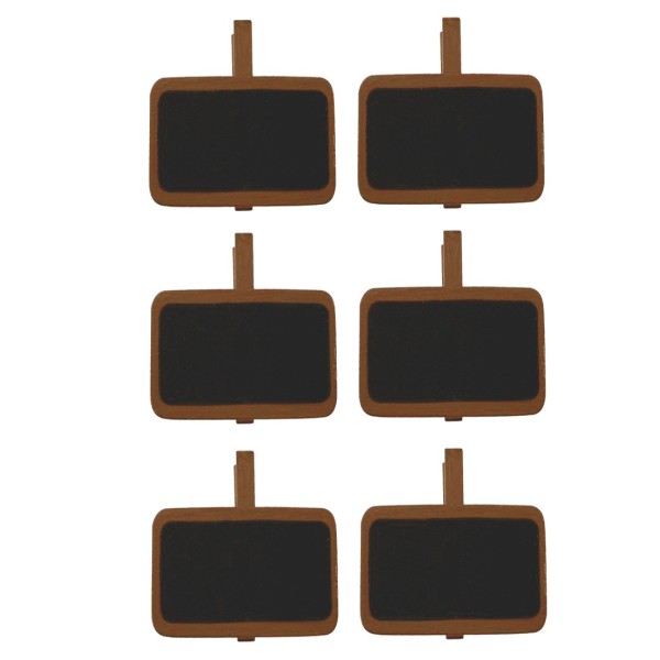 Lot de 6 Minis Ardoises écolier Rectangle sur pince en bois Chocolat, 5x3.5 cm, marque-places déco d - Photo n°1