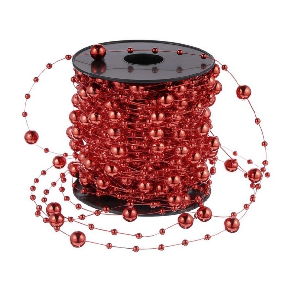 Guirlande de perles de Ø 5 mm Rouge nacrées, 5 mètres, fil pour chemin de table - Photo n°1