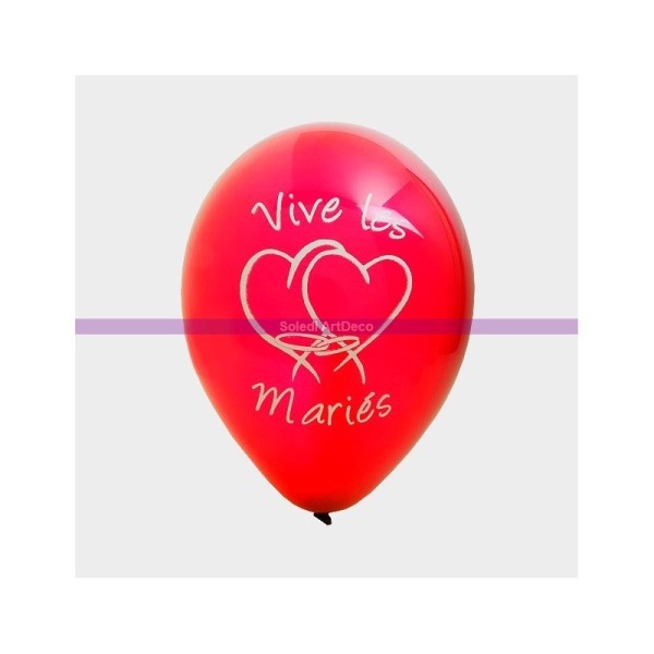 Lot de 8 Ballons de baudruche rouge Imprimé blanc Vive les Mariés, diam. 28 cm - Photo n°2