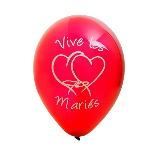 Lot de 8 Ballons de baudruche rouge Imprimé blanc Vive les Mariés, diam. 28 cm - Photo n°1