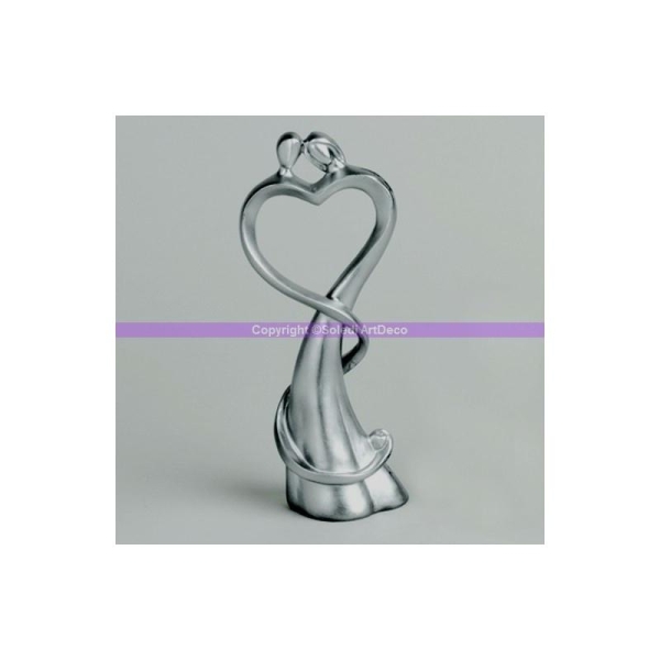 Couple coeur stylisé en argenté mat, hauteur 20 cm, Figurine de mariage - Photo n°1