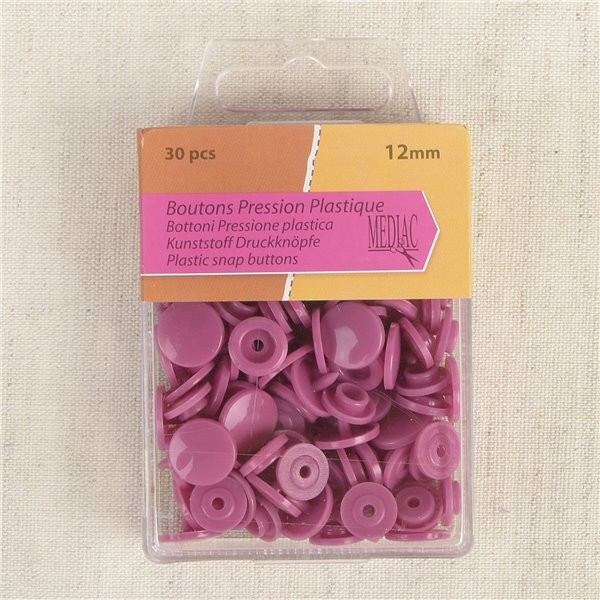 Lot de 30 boutons  pression 100% plastique Rose violet - Photo n°1