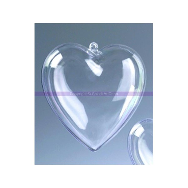 Coeur en plastique cristal transparent séparable 6,5 cm, Contenant sécable - Photo n°1