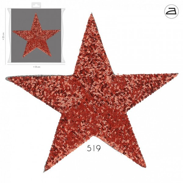 Ecusson thermocollant grand format étoile en sequins rouge 25 cm x 31 cm - Photo n°1