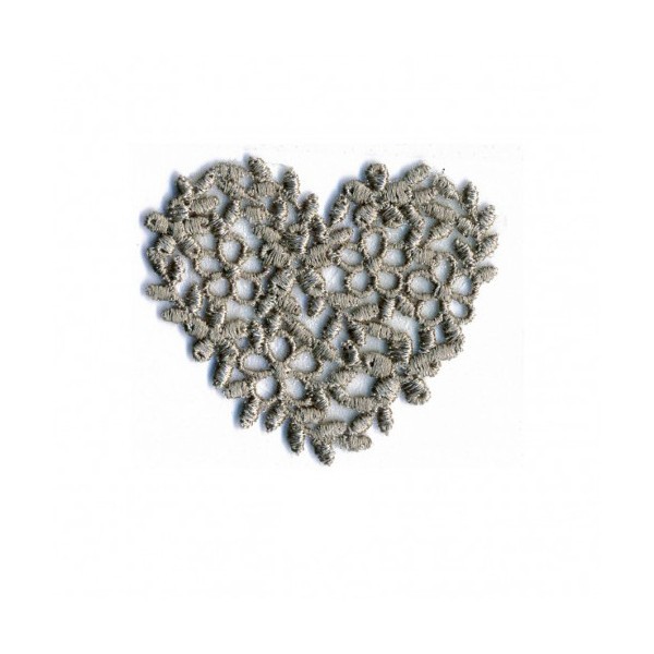 Ecusson thermocollant cœur broderie gris 40mm x45mm - Photo n°1