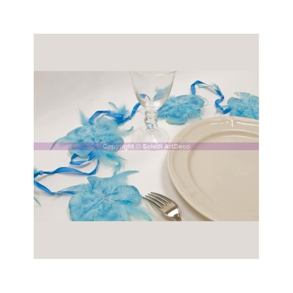 Guirlande de plumes et pétales de fleur en tissu de couleur Turquoise, 2 mètres - Photo n°1