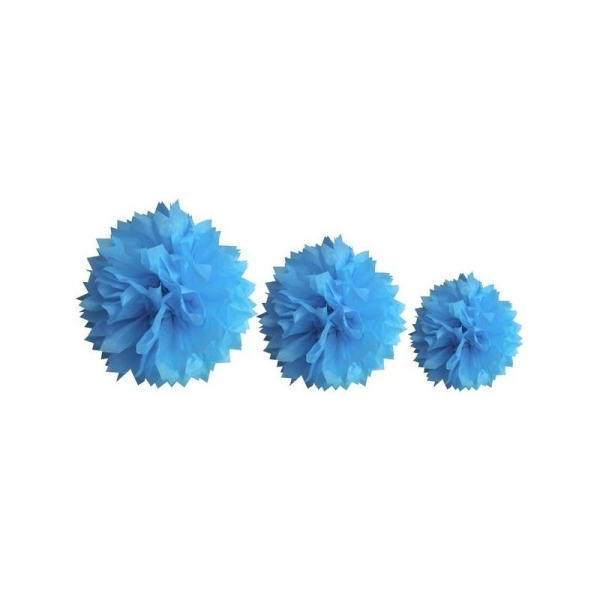 Lot de 3 pompons en papier de soie Turquoise, 20, 30 , 40 cm, à suspendre - Photo n°1