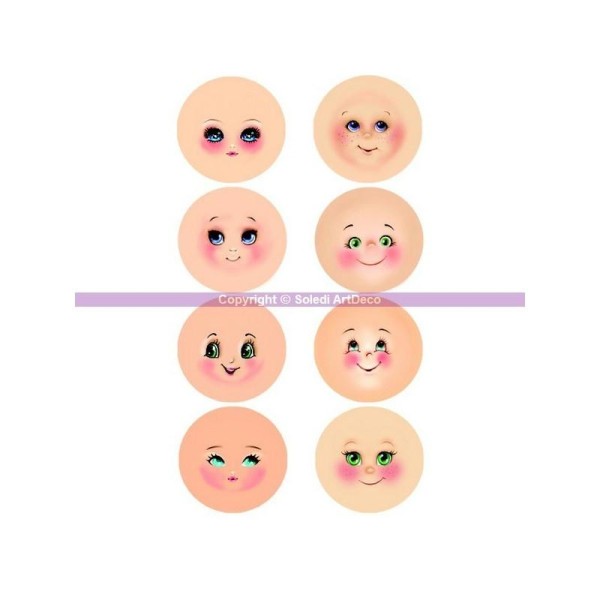 8 petits visages imprimés en mousse thermoformable de diam. 4,5 cm, pour Fofucha - Photo n°1