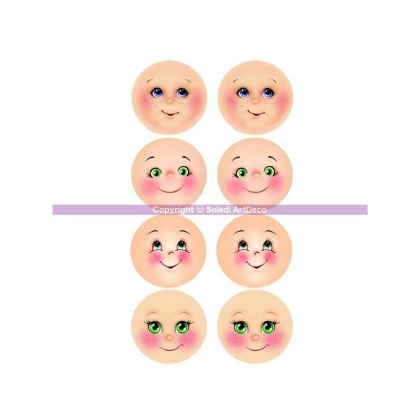 8 expressions visage imprimé en mousse thermoformable, diam. 4,5 cm, pr Fofucha - Photo n°1