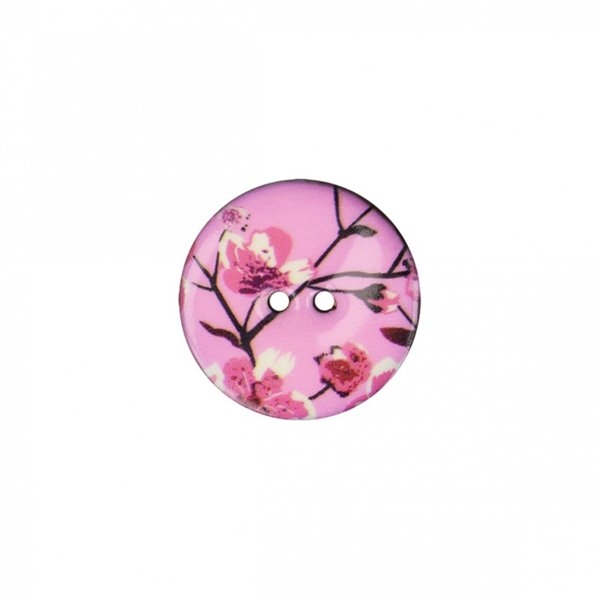 Lot de 6 boutons coco décoré fleurs de cerisiers 34mm - Photo n°1