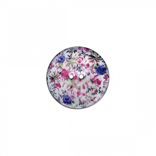 Lot de 6 boutons coco décoré petites fleurs  43mm - Photo n°1