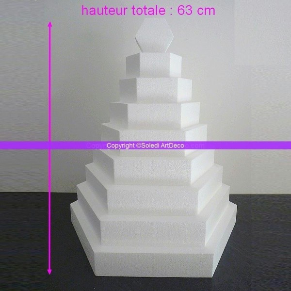 Pièce montée Hexagonal en polystyrène, 63 cm, 9 étages de7cm chacun, Sty - Photo n°1