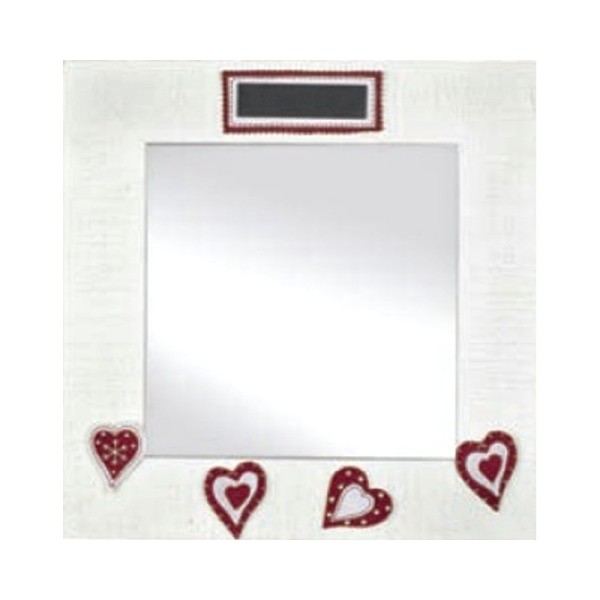 Cadre bois et tissu avec miroir et 4 coeurs aimantés, 43 cm x 43 cm - Photo n°1