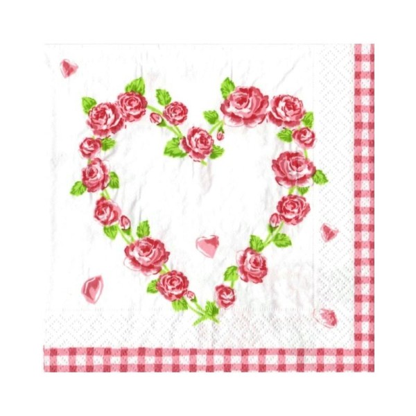 Lot de 2 Serviettes en papier motif Coeur de roses - Photo n°1