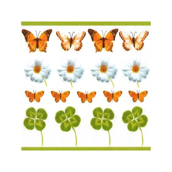 Lot de 2 Serviettes en papier Papillons, Pâquerettes et Trèfles,  3 épaisseurs, 33x33 cm - Photo n°1