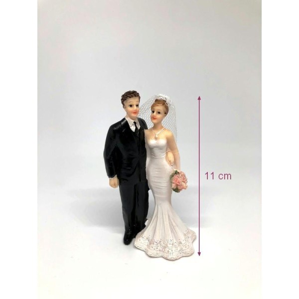 Couple de mariés traditionnels, en robe blanche et smoking noir, 11cm, figurines pièce montée - Photo n°1
