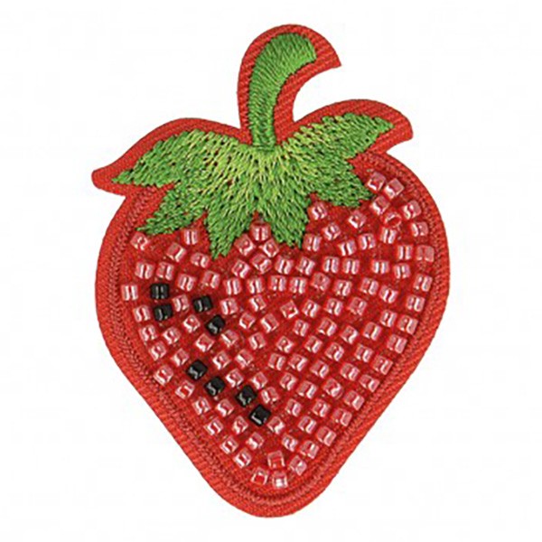 Ecusson thermocollant fraise perles 4,5x5cm - Photo n°1
