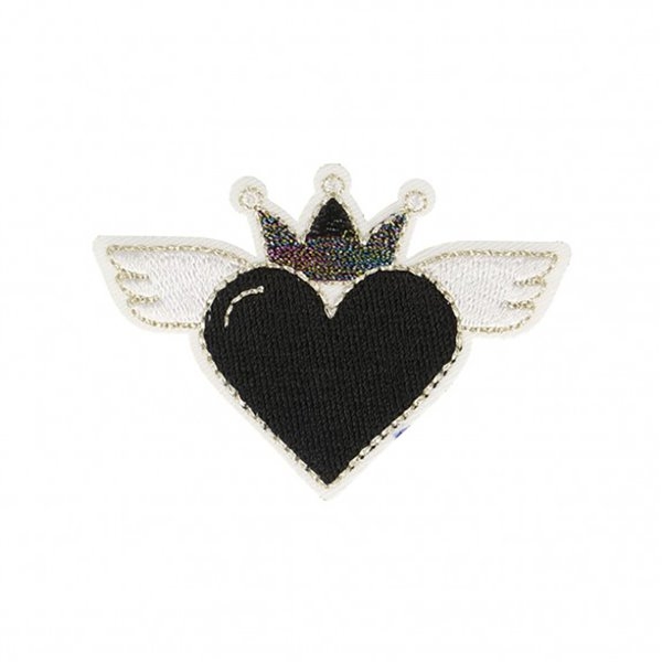 Ecusson thermocollant cœur avec ailes noir 4x6cm - Photo n°1