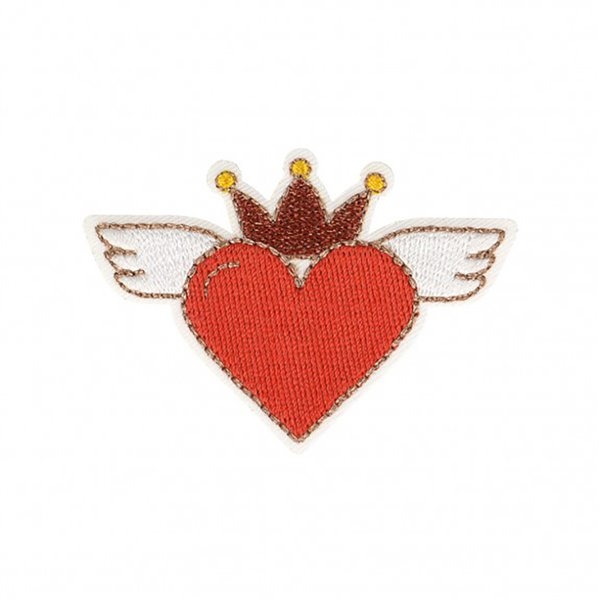 Ecusson thermocollant cœur avec ailes rouge 4x6cm - Photo n°1