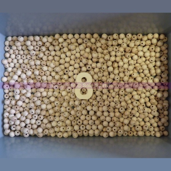 Lot de 1000 boules percées en bois de hêtre, diamètre 8 mm, perçage 2,3 mm - Photo n°1