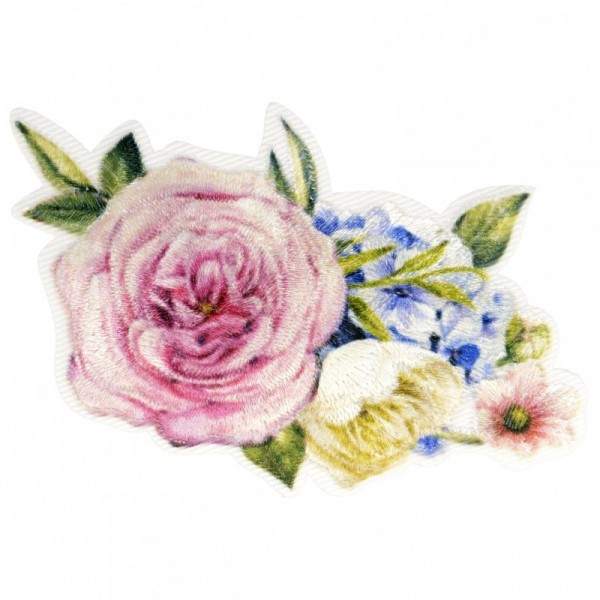 Lot de 3 écussons thermocollants bouquet de roses avec lilas 5,5 cm x 7,5 cm - Photo n°1