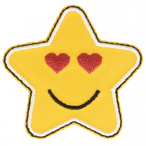 Lot de 3 écussons thermocollants étoile jaune sourire et cœurs dans les yeux5 cm x 5 cm - Photo n°1