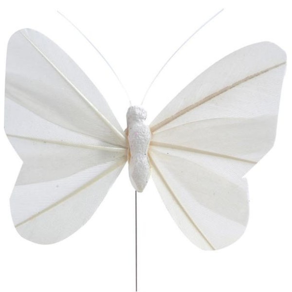 Papillon uni sur tige blanc x6 - Photo n°1