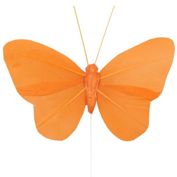 Papillon uni sur tige orange x6 - Photo n°1