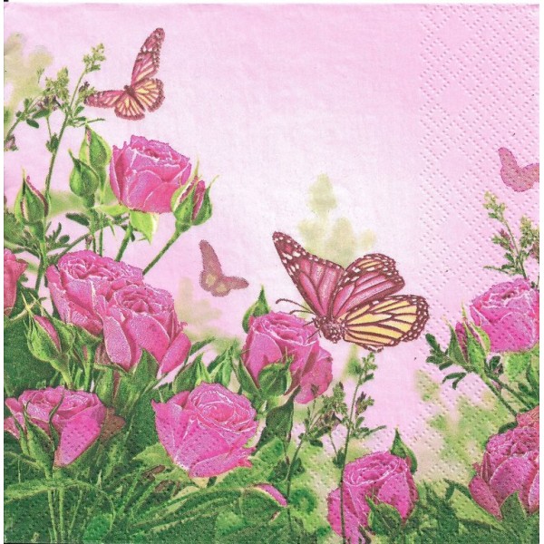 4 Serviettes en papier Roses et Papillons Format Lunch SDWI-003501 Daisy Decoupage Decopatch - Photo n°1