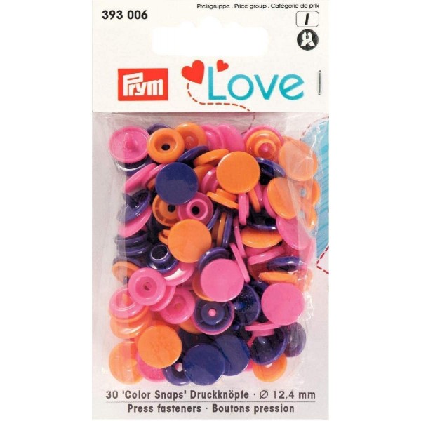 Boutons pression ColorSnap - Rond - 12,4 mm - Orange/Rose vif/Violet  - 30 pcs - Photo n°1