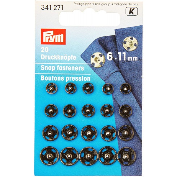 Assortiment de 20 boutons pression à coudre laiton 6-11 mm noir Prym - Photo n°1