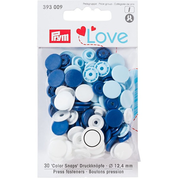 Prym Love Boutons pression plastique 12mm bleu/blanc/bleu clair - Photo n°1