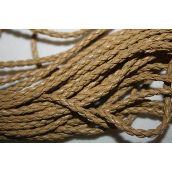 1 M / mètre de cordon corde tressée cirée plastifié brun beige 3mm - Photo n°1
