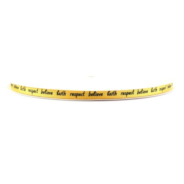 1 M de Ruban jaune  avec mots écriture noir faith believe respect 7 mm - Photo n°1