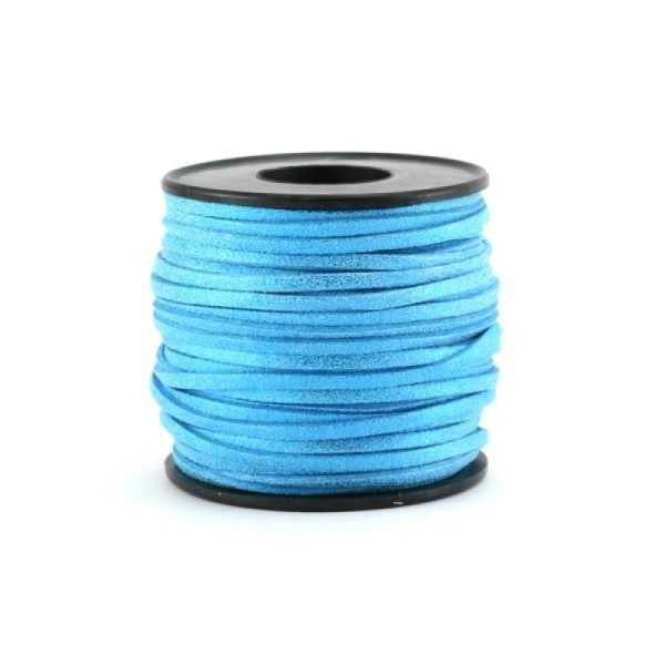 1 M mètre de suédine pailleté brillant (daim artificiel) de couleur turquoise bleu 3 mm - Photo n°1