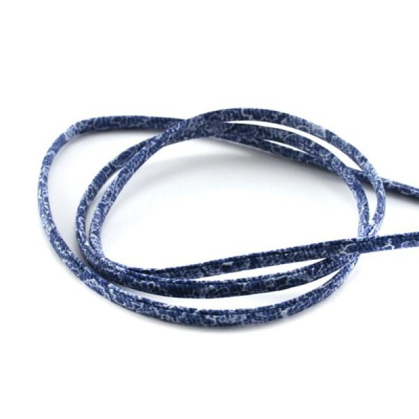 1 Mètre de Biais cordon spaghetti liberty fond bleu foncé avec fleurs blanche - Photo n°1